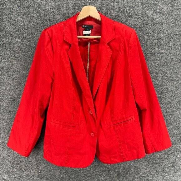 Lane Bryant Blazer Women 14 Red Button Up Collared Long Sleeve Cotton Lined - Picture 1 of 6